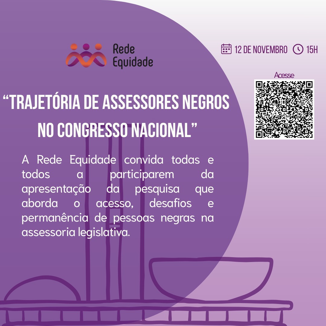 A apresentação será realizada pela Synthia Maia, advogada, mestra e doutoranda em Sociologia e Analista de Monitoramento e Impacto na Legisla Brasil. A pesquisa foi desenvolvida pela organização Legisla Brasil em parceria com o Movimento Mulheres Negras Decidem. Contamos com a participação de todas e todos para um momento de aprendizado e reflexões sobre a trajetória de pessoas negras na assessoria legislativa.