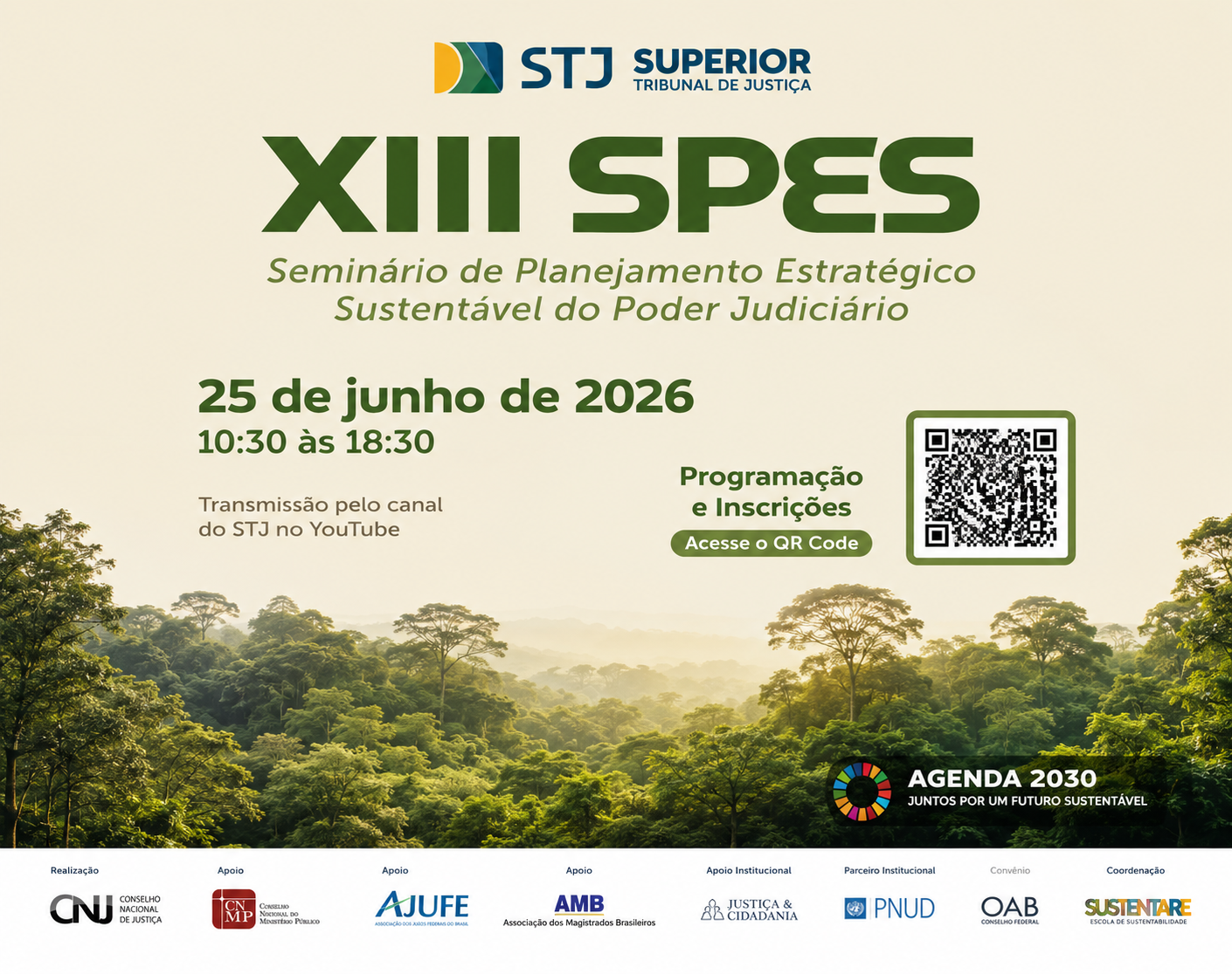 O Superior Tribunal de Justiça realizará, no dia 25 de junho, das 10h30 às 18h30, o XIII Seminário de Planejamento Estratégico Sustentável do Poder Judiciário (SPES). O evento será realizado em formato online, com transmissão pelo canal do STJ no YouTube. O seminário reunirá especialistas e representantes de instituições públicas para debater temas como descarbonização do Judiciário, contratações sustentáveis, inteligência artificial aplicada ao setor público, inclusão socioprodutiva e gestão de crises socioambientais. As inscrições estão abertas e podem ser realizadas por meio do link.